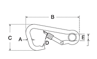 Dimensional Drawing for Asymmetrical Snap Hook with Screw Nut & Eyelet