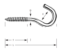 4 Inch (in) Overall Length (L) and 1-3/4 Inch (in) Thread Length (T) Clothesline Hook (240-5/16)